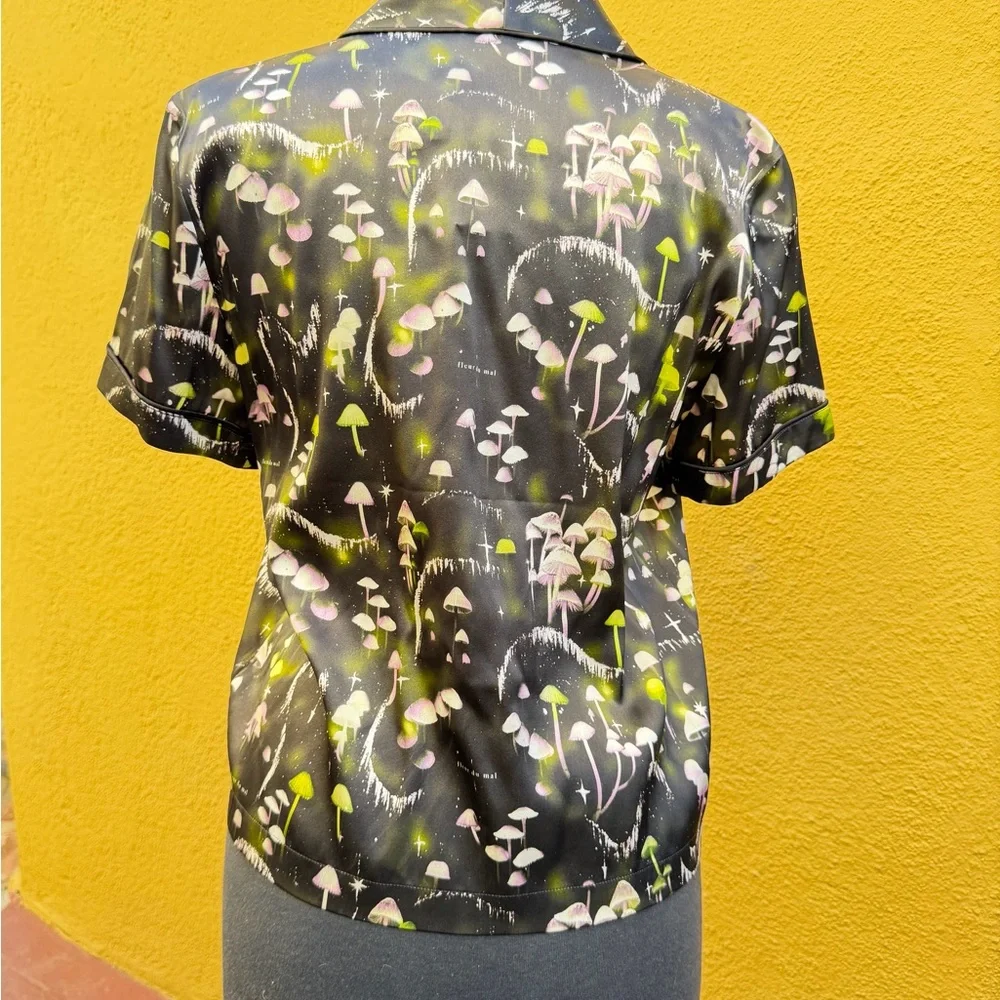Fleur du Mal Black and Purple Etheral Mushroom Print Pajama Top-small - Picture 5 of 11